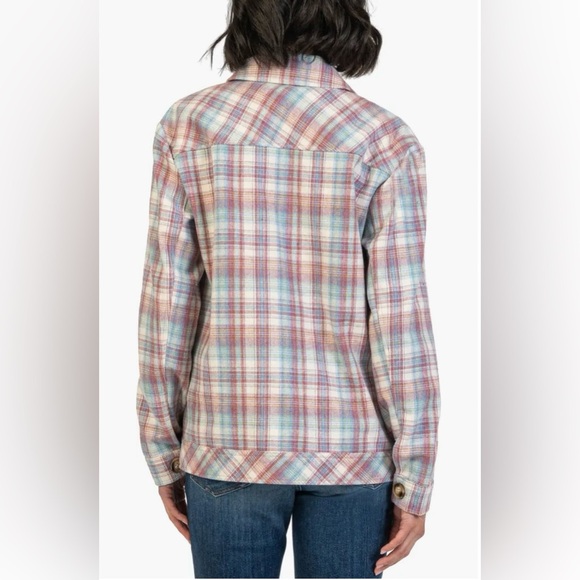 NEW w/TAGS Kut from the Kloth Magnolia Dusty Rose Blue Plaid Shirt Jacket Large - Picture 6 of 10